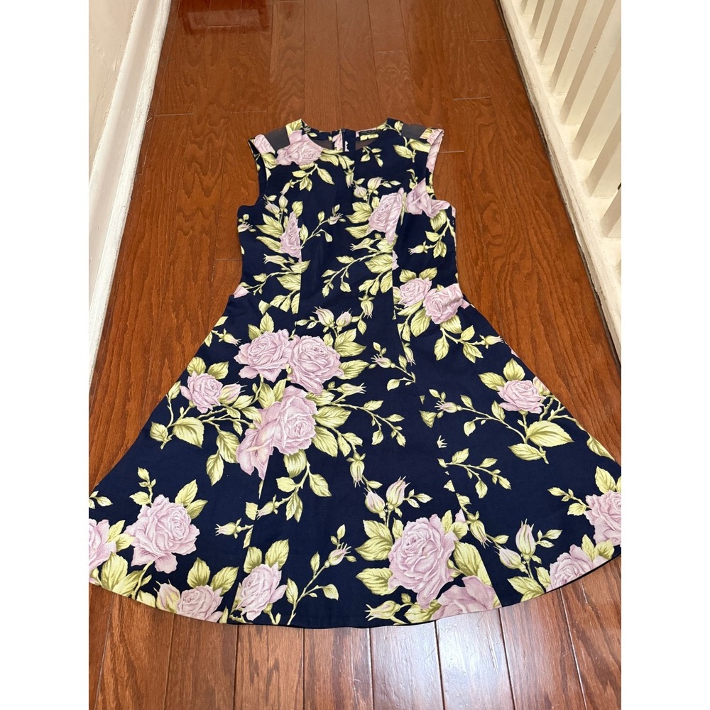 Rag & Bone Ruby Floral Rose Mesh Panel Fit & Flare Rush Dress Navy Pink Size‎ 4
